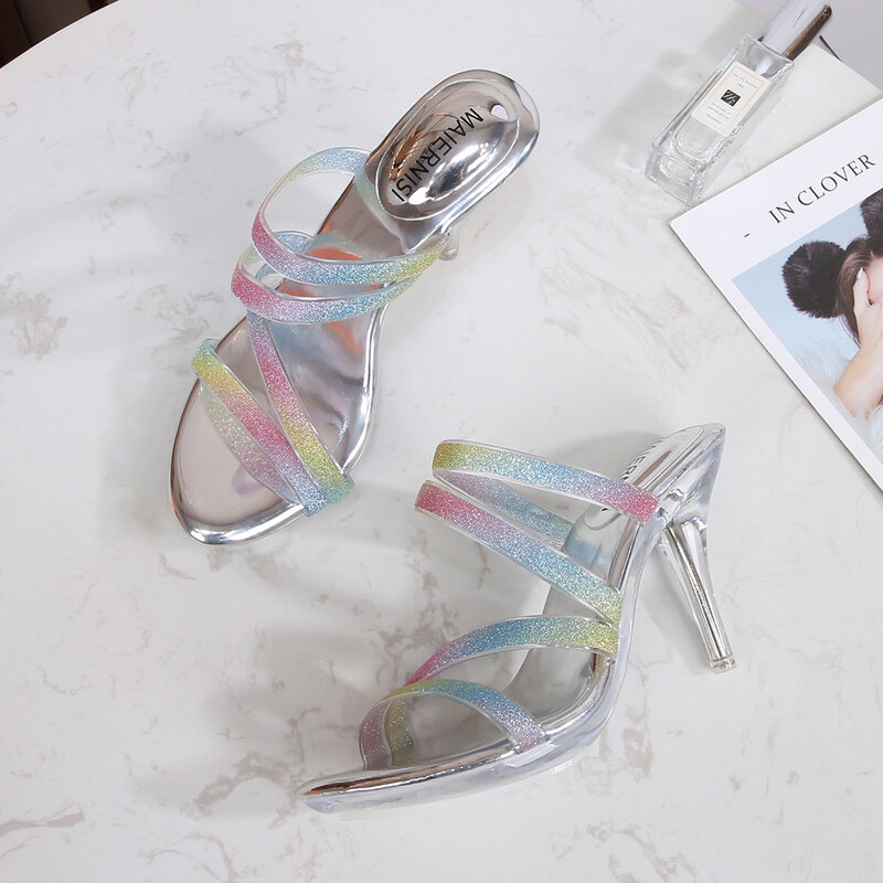 Sandalias transparentes de cristal para mujer, zapatos de tacón alto a la moda, de diseñador, para fiesta, verano, 2021
