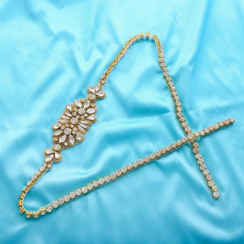 SESTHFAR 35.82In złoty kryształ pas ślubny dżetów pas ślubny z perłami wstążki szarfa ślubna do sukni ślubnej J192G