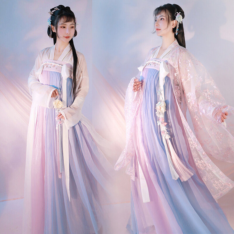 Falda de cintura completa en el pecho para mujer, vestido chino de hada del aire, traje diario antiguo mejorado, Cosplay Hanfu para primavera y verano