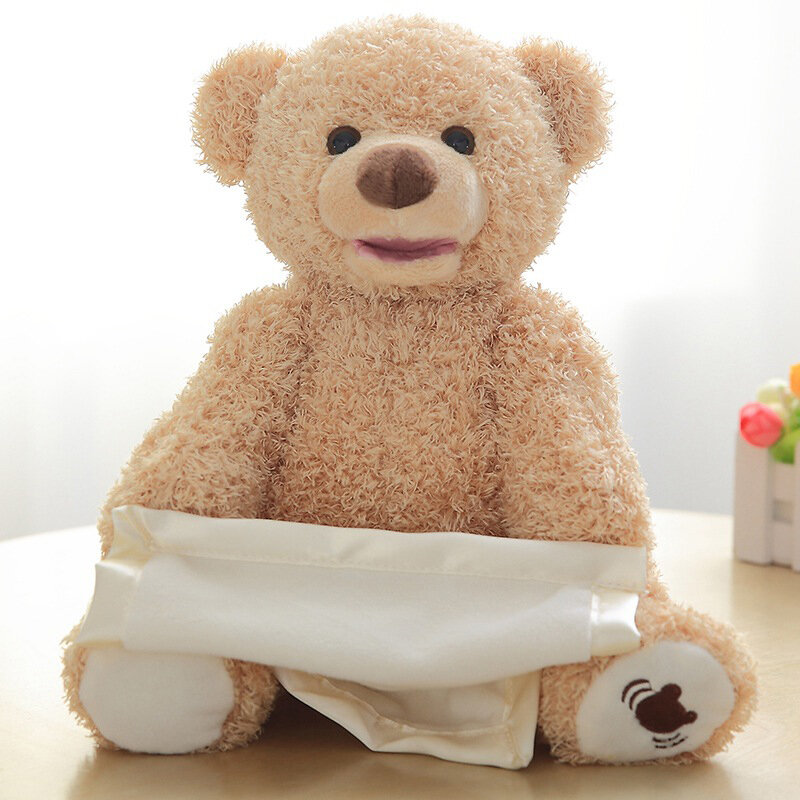 Słodki miś ukryj zagraj w zabawkę wypchane zwierzę rozmowa muzyka nieśmiały niedźwiedź elektryczny muzyczny Peekaboo niedźwiedzie 33cm urodziny prezent na boże narodzenie