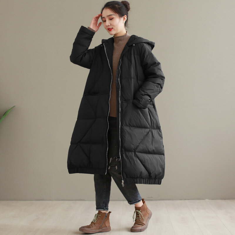 Abrigo con capucha de longitud media para mujer, abrigo informal de talla grande, color blanco, cálido, para invierno