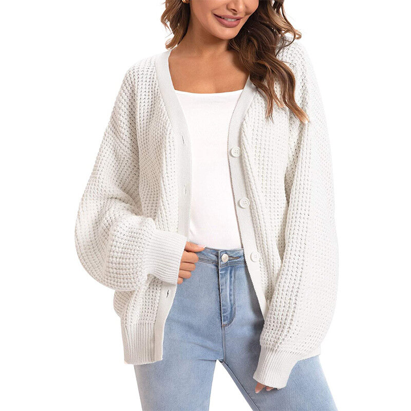 Suéter suelto de punto para mujer, cárdigan con una hilera de botones, ropa para mujer 2021