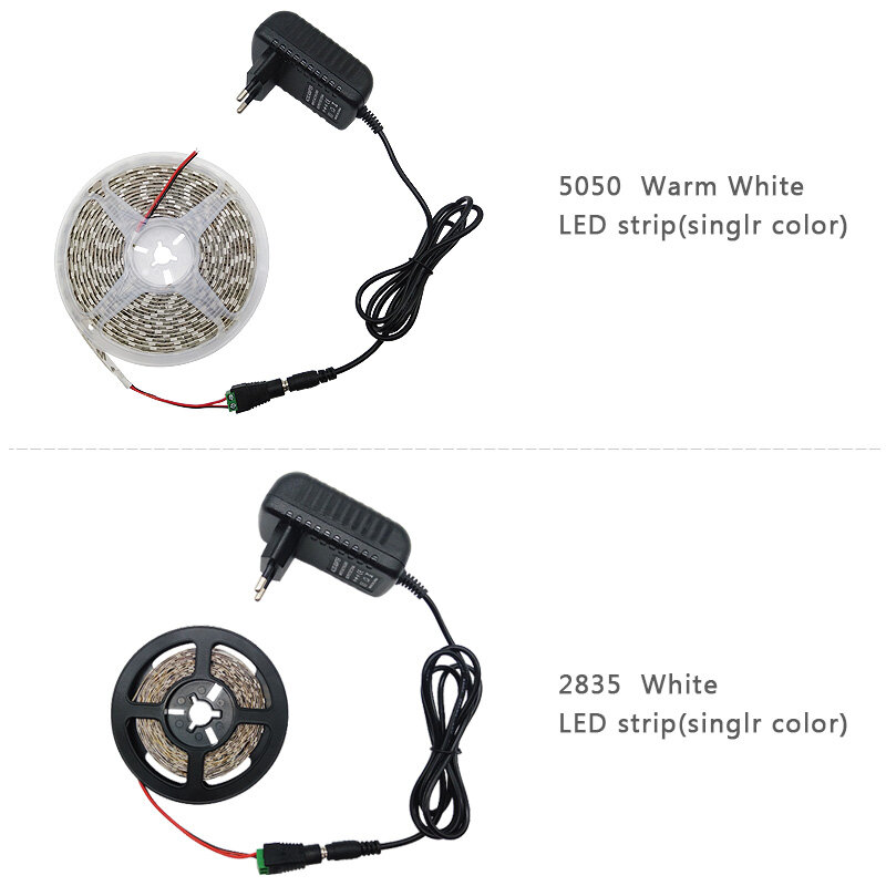 Tira de luces LED Flexible, cinta de luz SMD 5050, Blanco cálido/blanco frío, DC 12V, 2835, No impermeable, 60LED/m, 5M