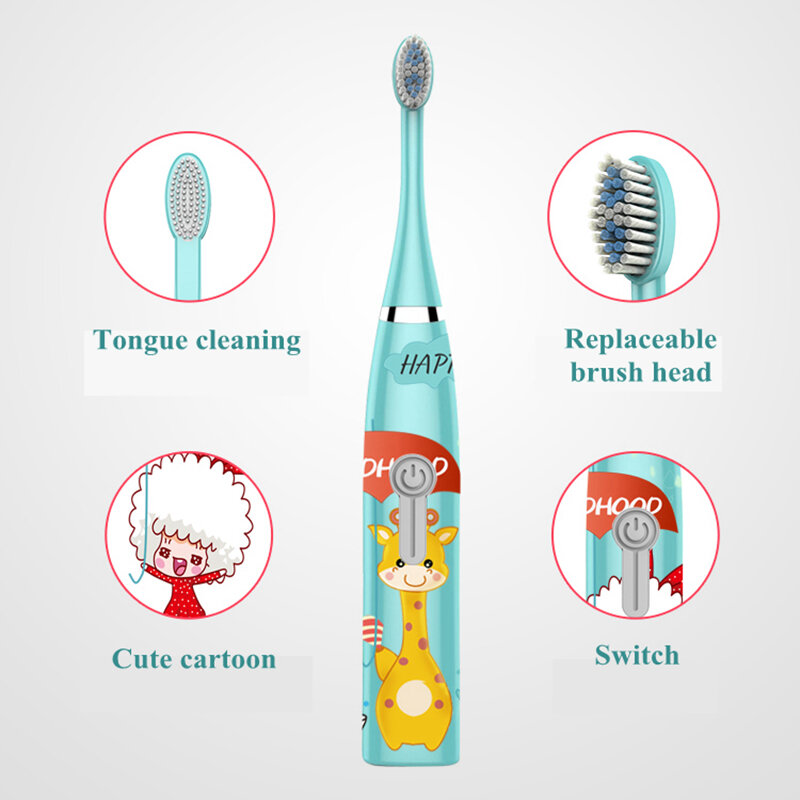 Escova de dentes elétrica das crianças, escova de dentes sônica, escova de dentes impermeável dos desenhos animados.