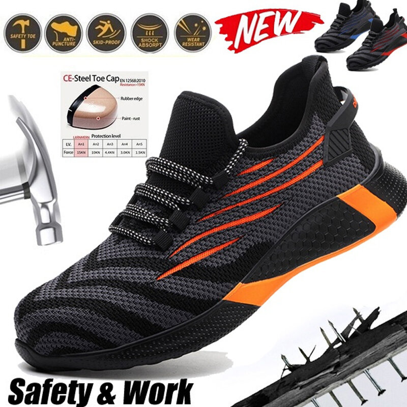 2021 neue Mode Atmungsaktive Sicherheits Schuhe Anti-smashing Anti-punktion Leichte Sicherheits Arbeit Schuhe für Männer Plus Größe 35-48