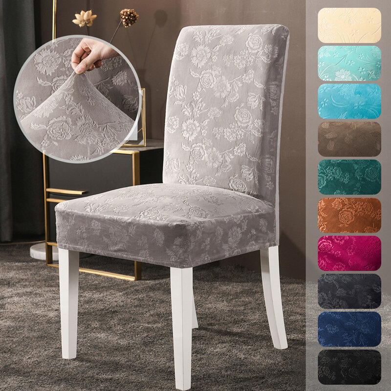 Flannelette Elastic Stretch Dining Chair Cover Removable Slipcover Protector Anti-Dust Furniture Decor For Wedding Banquet Party