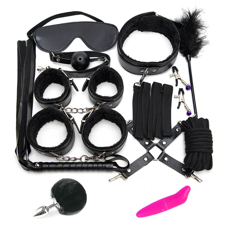 Sex Bondage Toy For Adult Game Erotic PU Leather BDSM Kits Handcuffs Whip Gag Anal Nipple Clamps Rope Sex Toys Vibrator