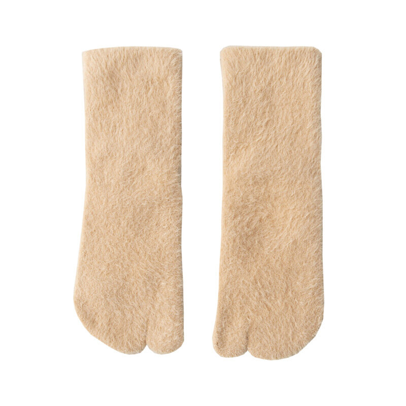 Dois toe meias de lã meias mulheres quentes inverno toe meias meias de tubo médio split toe espessado meias cor sólida meias de pelúcia