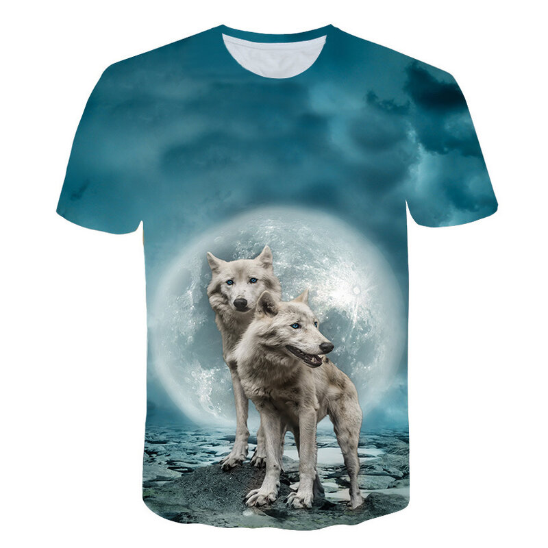 Camiseta con dibujo de lobo para niños y niñas, camisa de manga corta con estampado 3D de animales, Tops de deporte en la playa, ropa informal, verano, 2021