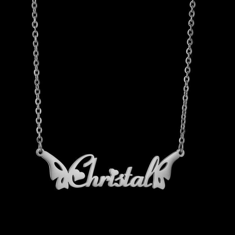 Acheerup – colliers en forme d'aile avec nom personnalisé pour femmes, lettres personnalisées, chaîne en acier inoxydable doré, bijoux cadeaux