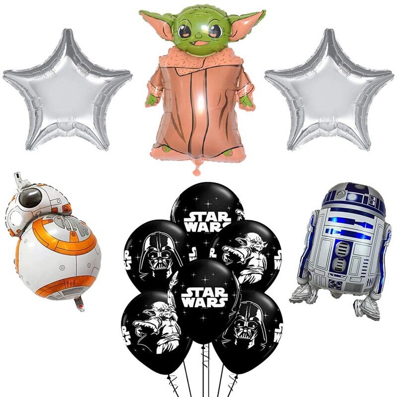 12 sztuk/zestaw czarny biały Star Wars Yoda folia aluminiowa dekoracja z balonów materiały urodzinowe zabawki na prezenty dla dzieci