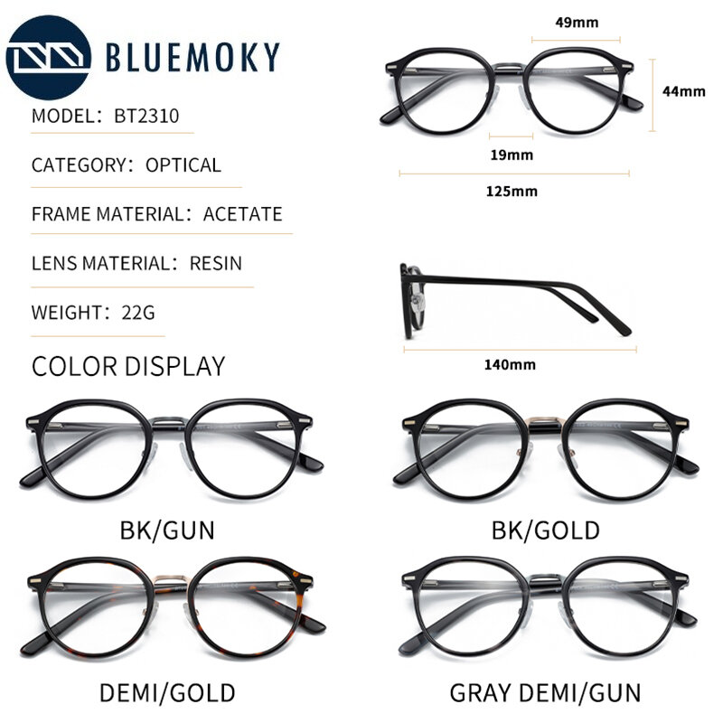BLUEMOKY-gafas graduadas con montura redonda de acetato para hombre y mujer, gafas fotocrómicas de rayos azules para Miopía