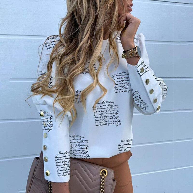 Free shipping 2020 new causal stretch&spandex women's clothing   fashion  button long sleeve English letter printed shirt top