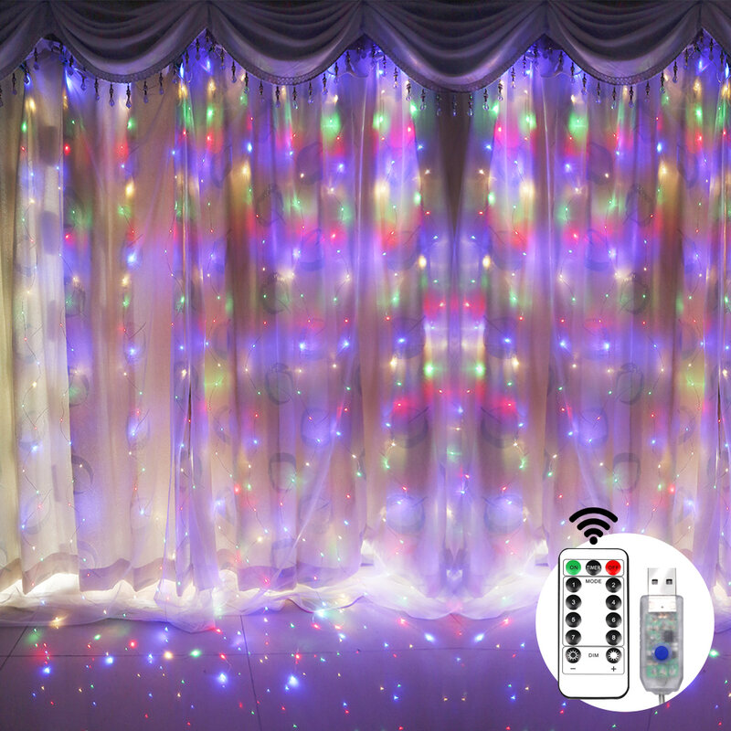 Cortinas LED para decoración de dormitorio, accesorios para el hogar,  guirnalda de luces de hadas, cortina de luces decorativas para boda, USB /  Iluminación para festivos