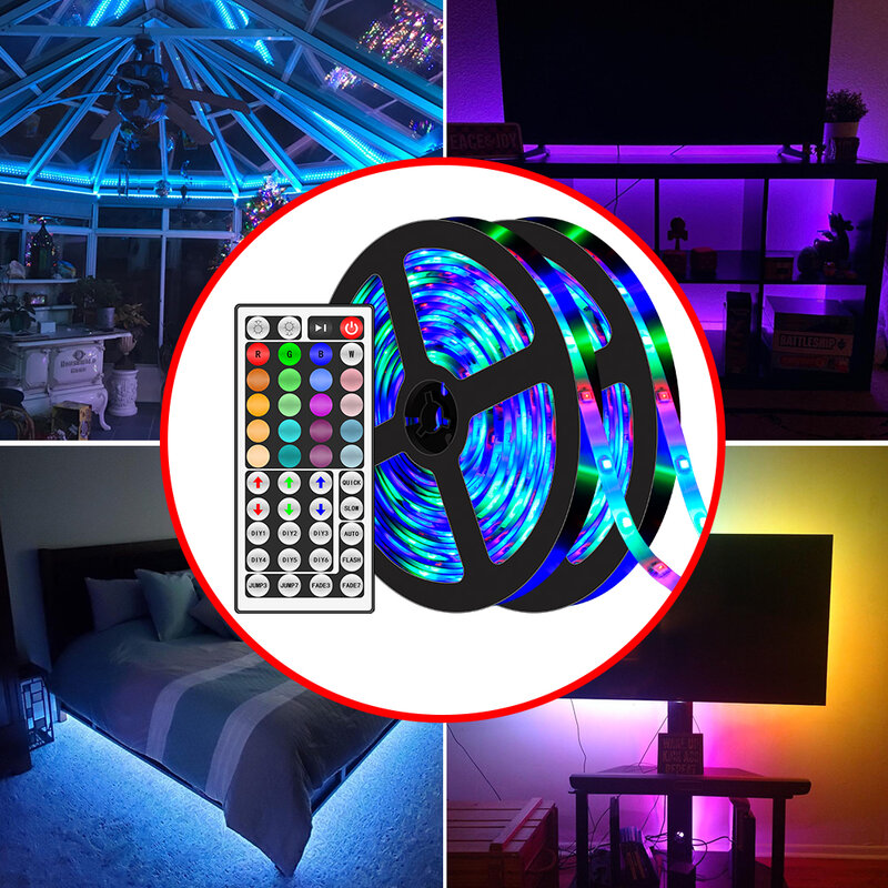 Tira de luces LED de retroiluminación RGB, cinta de lámpara Flexible de 12V, 5M, 10M, 15M, 20M, luces coloridas impermeables para decoración de interiores, EE. UU., UE, Reino Unido