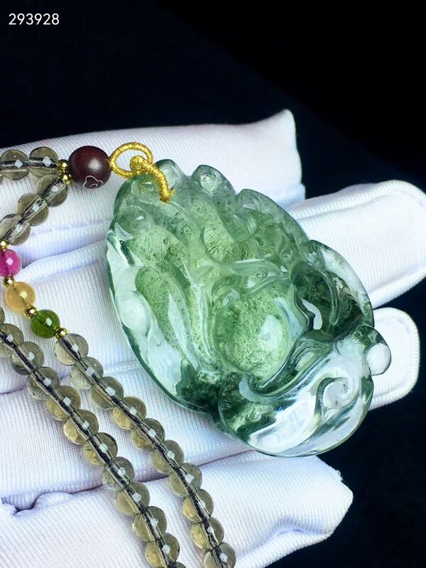 Natural verde fantasma quartzo 9 caudas raposa pingente brasil 47.32.17mm fantasma claro grânulo mulher homem colar jóias genuínas aaaaa
