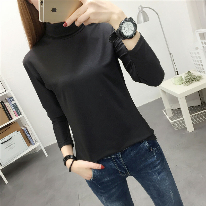 Turtleneck Base Small Shirt Women's Autumn and Winter Long Sleeve 2021 New Korean Style Students Top Clothes All-Matching Hong