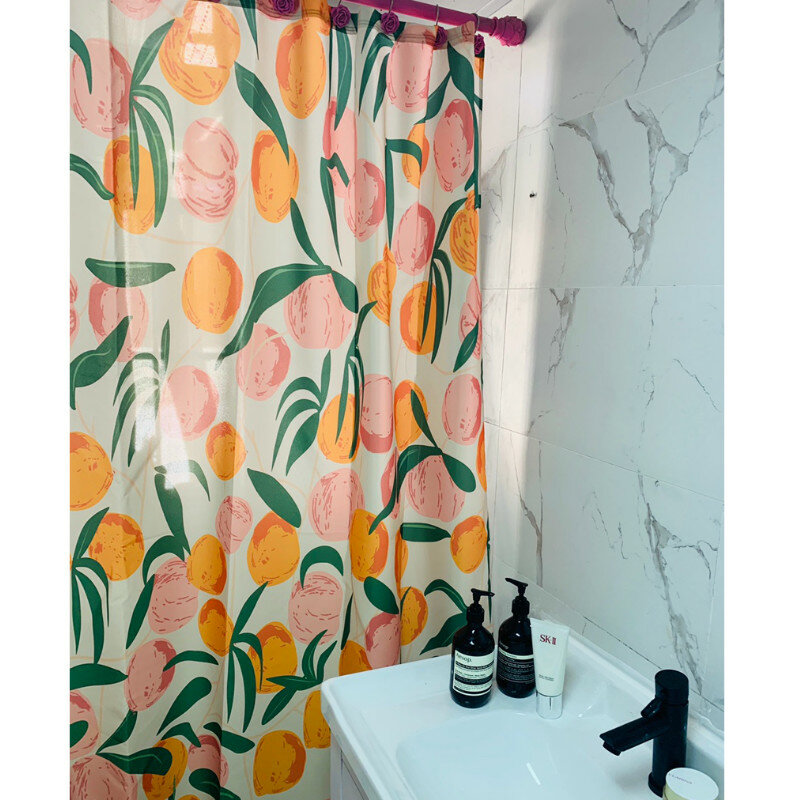 DUNXDECO Shower Curtain Bathroom Waterproof Cortinas Modern Fresh Fruit Peach Print Polyester Fabric Ridea Artistic Decorating