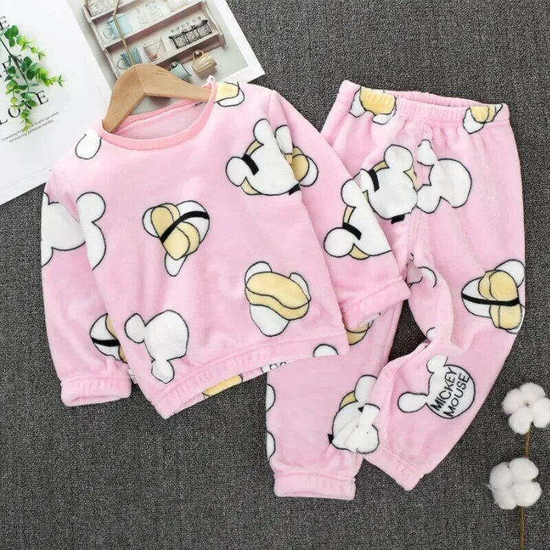 Children's pajamas suit female autumn winter boys flannel thick baby cover two piece pajamas and pajamas warm