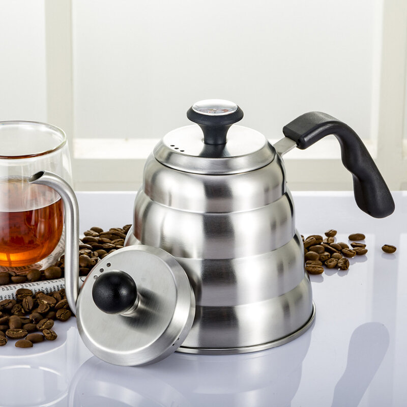 1L/1.2L 304 Stainless Steel Drip Coffee Pot With Thermometer Home Use Tea Pot Barista Coffee Tool Teapot Kettle Coffee Maker