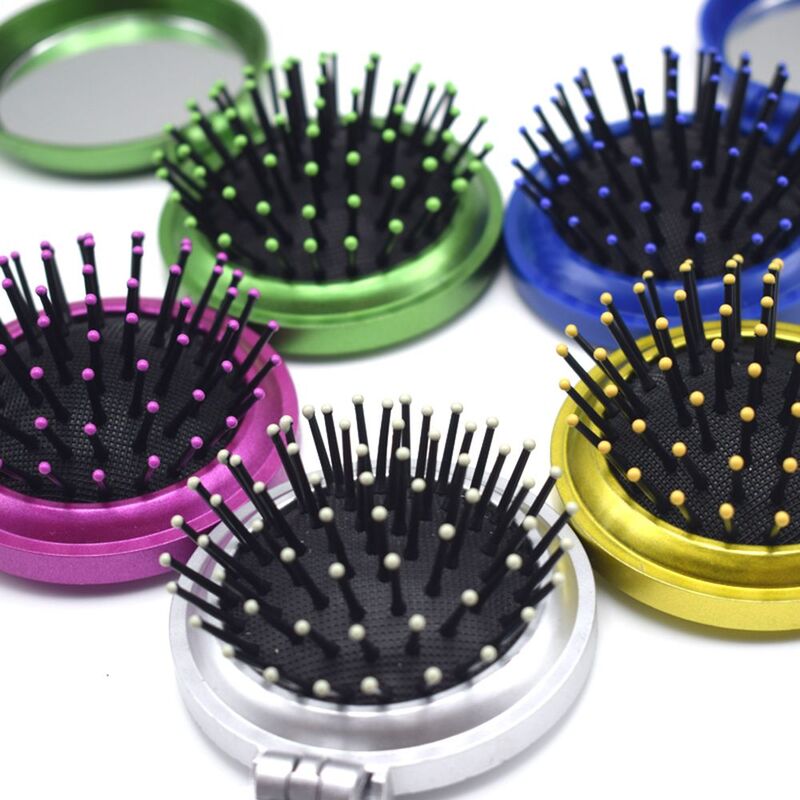 New 1 Pc Makeup Comb Hair Brush Pro Styling Tool Portable Mini Folding Comb Airbag Massage Round Travel Hair Brush with Mirror