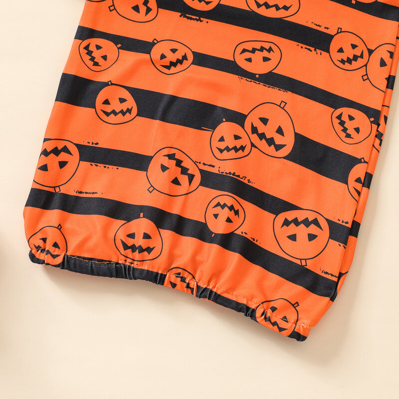Superiaya-ハロウィーンの寝袋,縞模様のオレンジ色の縞模様とカボチャ,長袖ロンパース