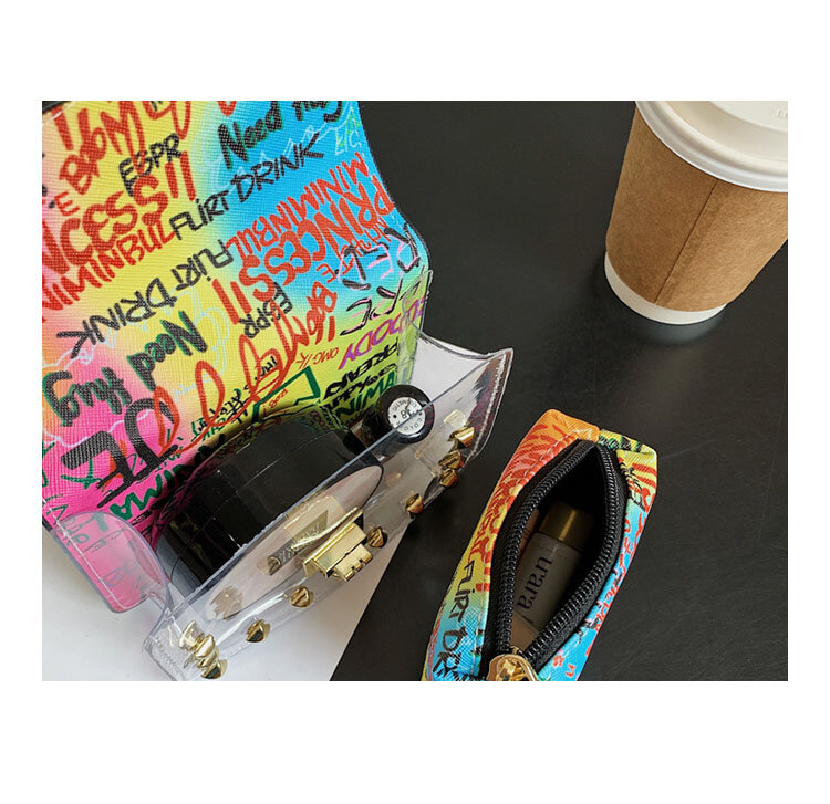 2021 new trasparente graffiti jelly lady messenger bag rivetto catena in pelle lady handbag fashion set da 2 pezzi borsa a tracolla da donna