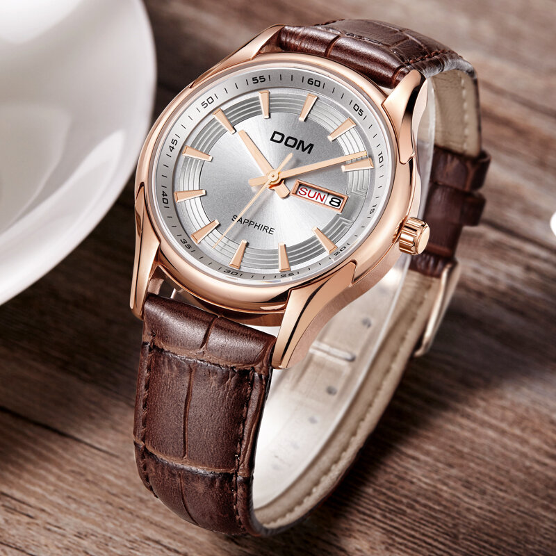 Relojes de negocios DOM para hombre, diseño Retro, correa de cuero, reloj de pulsera analógico de cuarzo, marca superior, reloj deportivo de lujo M-517