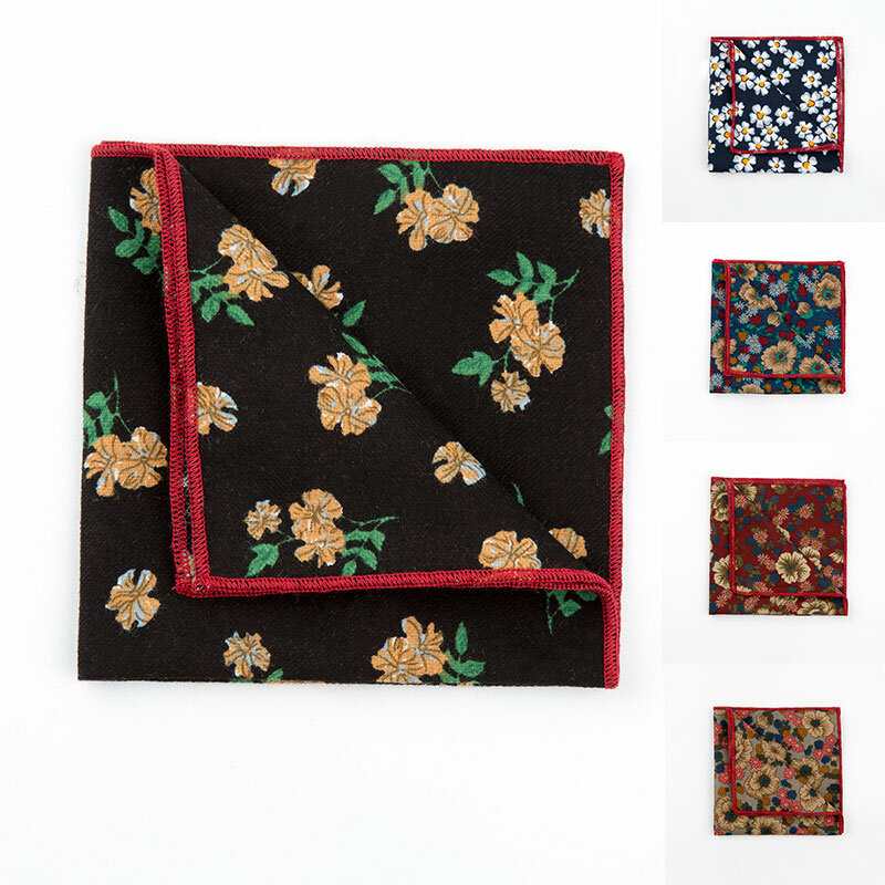 Mouchoir de poche carré en coton pour hommes, foulard rétro, fleur, mode, beau Style coloré