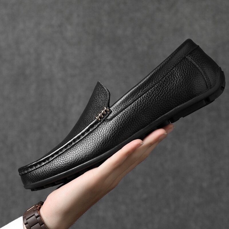 Men's shoes autumn new leather soft sole business casual shoes trend wild British breathable lazy beanie shoes