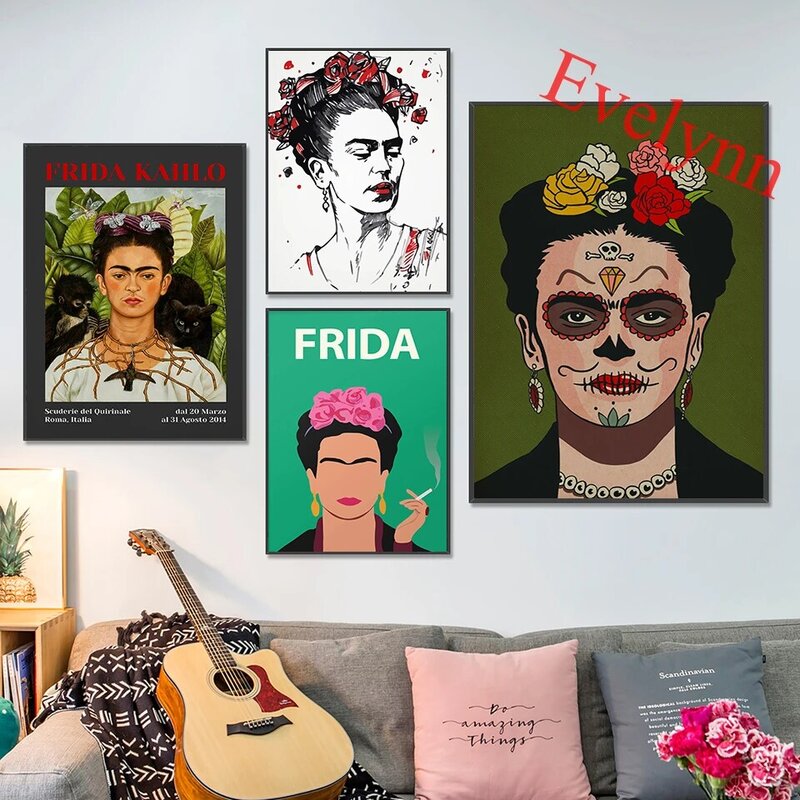 Frida Kahlo – affiche de fleurs rétro, peinture nordique, décor de chambre à coucher, images décor de salon moderne, toile, imprimés d'art mural