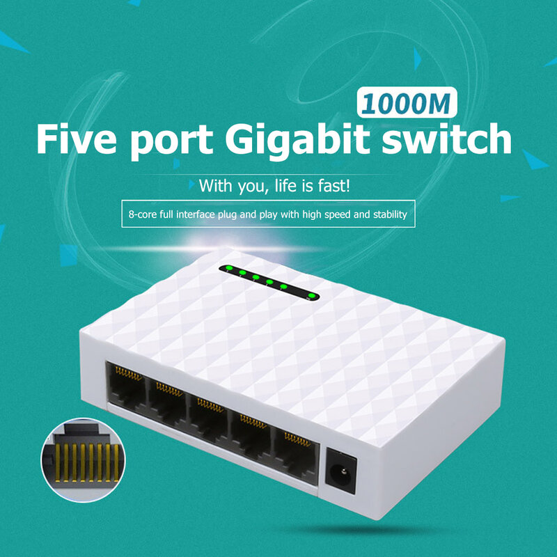 Mini 5 Port Desktop 1000 Mbps Network Switch Gigabit Fast RJ45 Ethernet Switcher LAN Switching Hub Adapter Full duplex Exchange