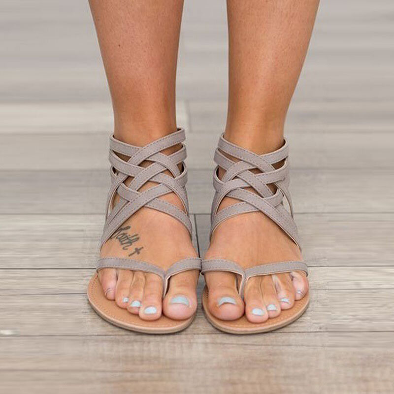 Sandalias de gladiador de moda para mujer, zapatos planos de playa de estilo romano, informales, XL, zapatos para mujer, sandalias para mujer