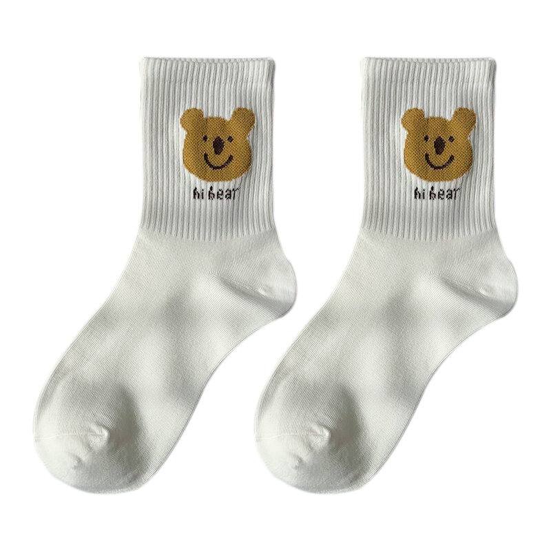Носки женские с забавным медведем, белые модные однотонные мягкие милые женские носки
