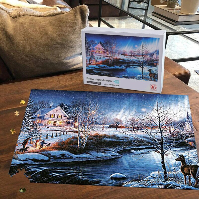 눈 밤 풍경 성인 퍼즐 1000 조각 어린이 교육 도전 사슴 퍼즐 장난감 조기 학습 크리스마스 선물