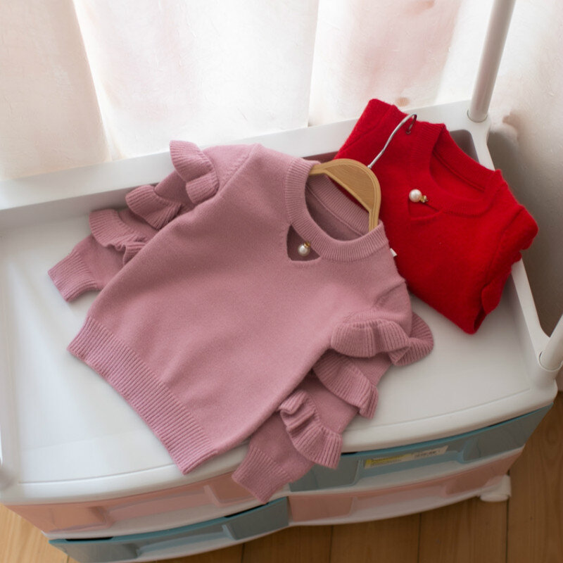 Pull en tricot pour bébé fille de 12 mois à 5 ans, à manches à volants, basique, nouvelle collection automne hiver 2021, #2376
