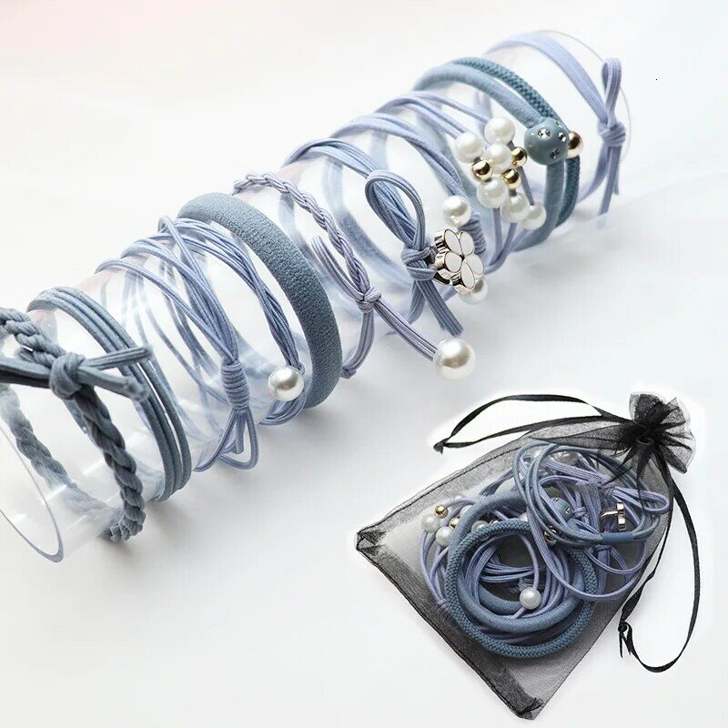 Bandas elásticas para el pelo para niña y mujer, accesorios coreanos para el cabello con flores y perlas, soporte para cola de caballo, 12 unids/set