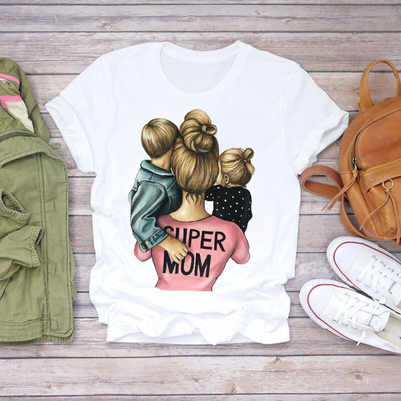 Camiseta con estampado de dibujos animados para mujer, ropa con estampado de Super Mom Life para mujer, playera estampada para mujer 2020