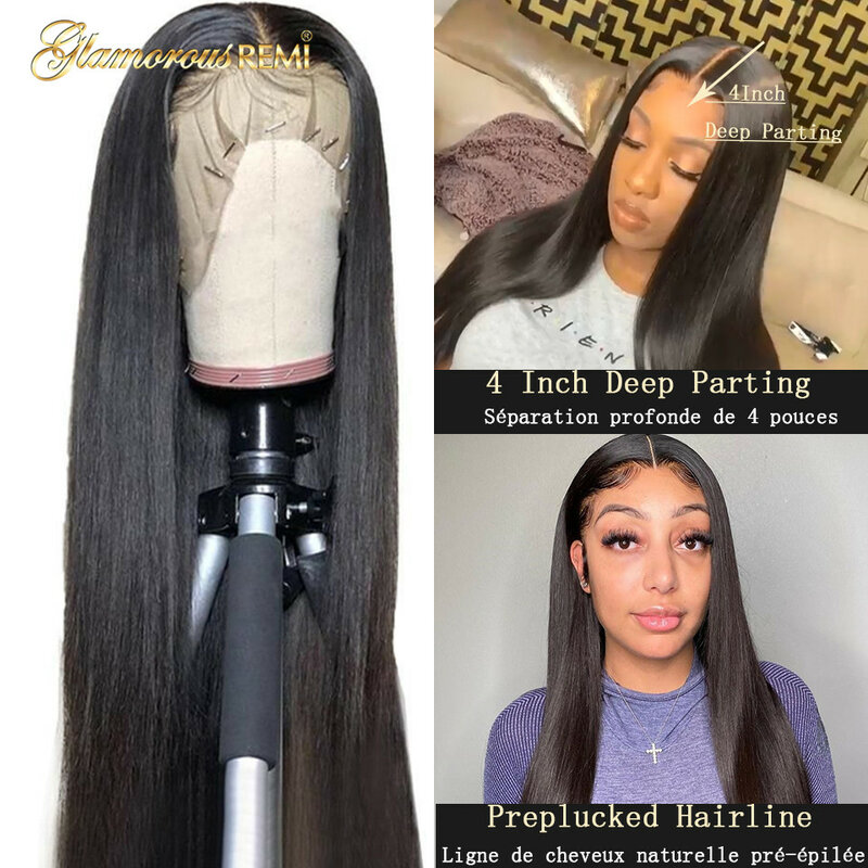 Straight Human Hair Wigs For Women Natural Color Brazilian Straight Lace Front Human Hair Wigs Preplucked HD Lace Frontal Wig