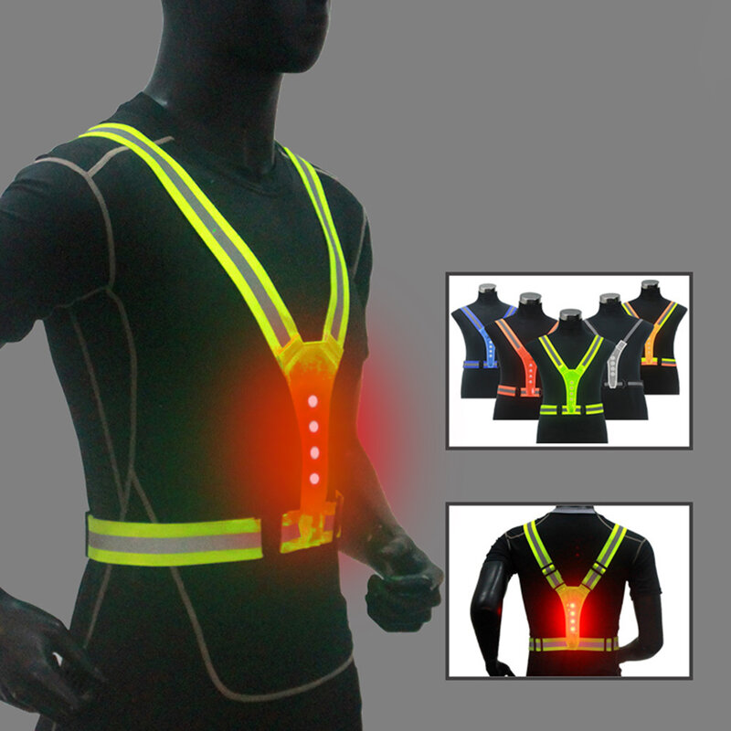 Chaleco reflectante de alta visibilidad para ciclismo chaleco de seguridad con LED para deportes al aire libre correr correa elástica ajustable cinturón reflectante
