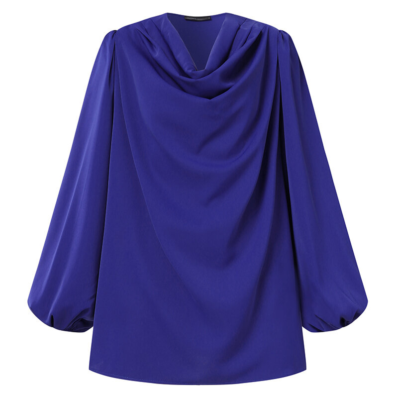 Celmia 2021 moda długi rękaw Lentern topy kobiety tunika elegancki Cowl Neck Casual bluzki biurowe jednolity kolor, na jesień Sexy koszule imprezowe
