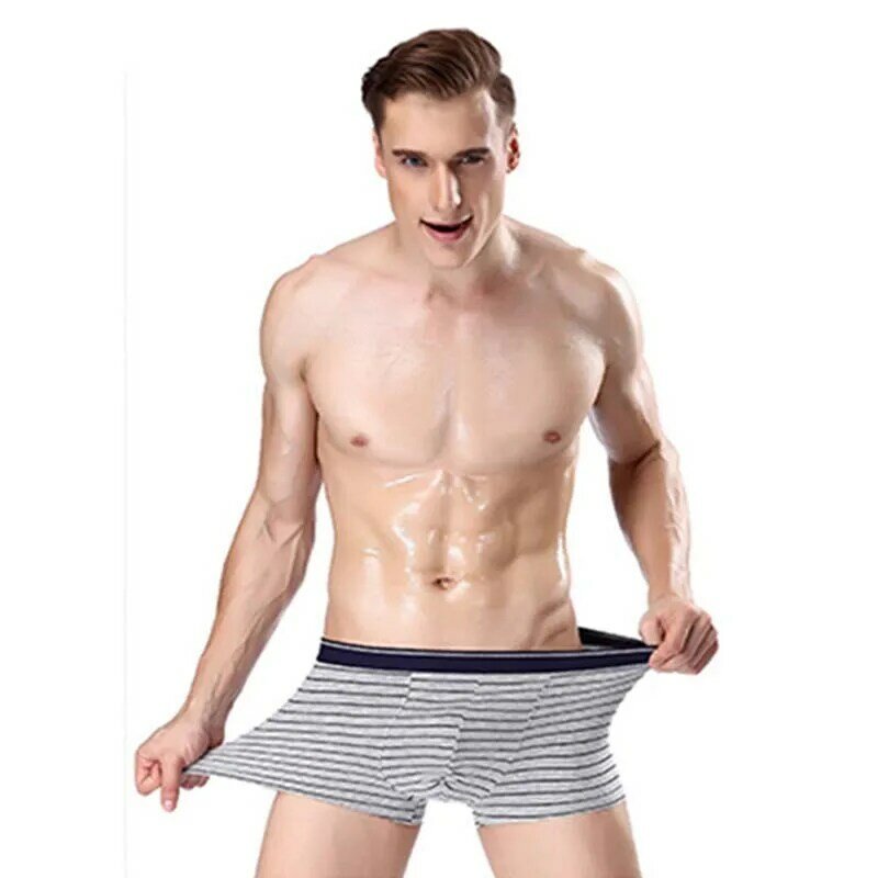 Moda masculina boxers roupa interior masculina shorts clássico listrado algodão calcinha masculina respirável