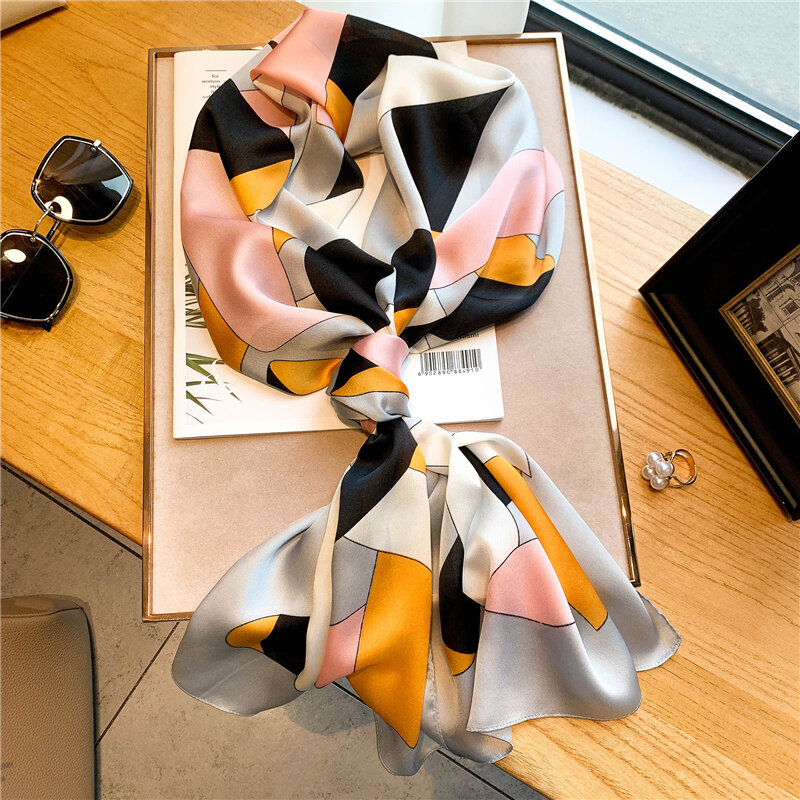 Bufanda delgada de seda satinada de lujo para mujer, pañuelo de diseño para el cuello, bolso de mano, chal, diadema, Foulard, novedad de 2022