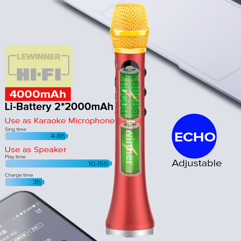 Lewinner L-699 microfono senza fili 20W Bluetooth portatile tenuto in mano per musica altoparlante professionale registratore di canto Mic