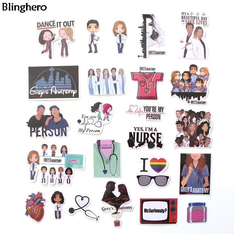 20sets/lot Blinghero Grey's Anatomy Sticker 23Pcs/set Refrigerator Luggage Stickers Fashion Decals Scrapbooking Sticker BH0078