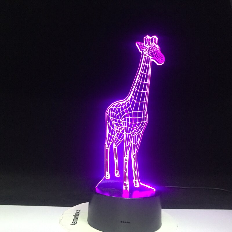 Girafa 3d led night light com 7 cores de luz para decoração casa lâmpada incrível visualização ilusão óptica sensor luz 1406