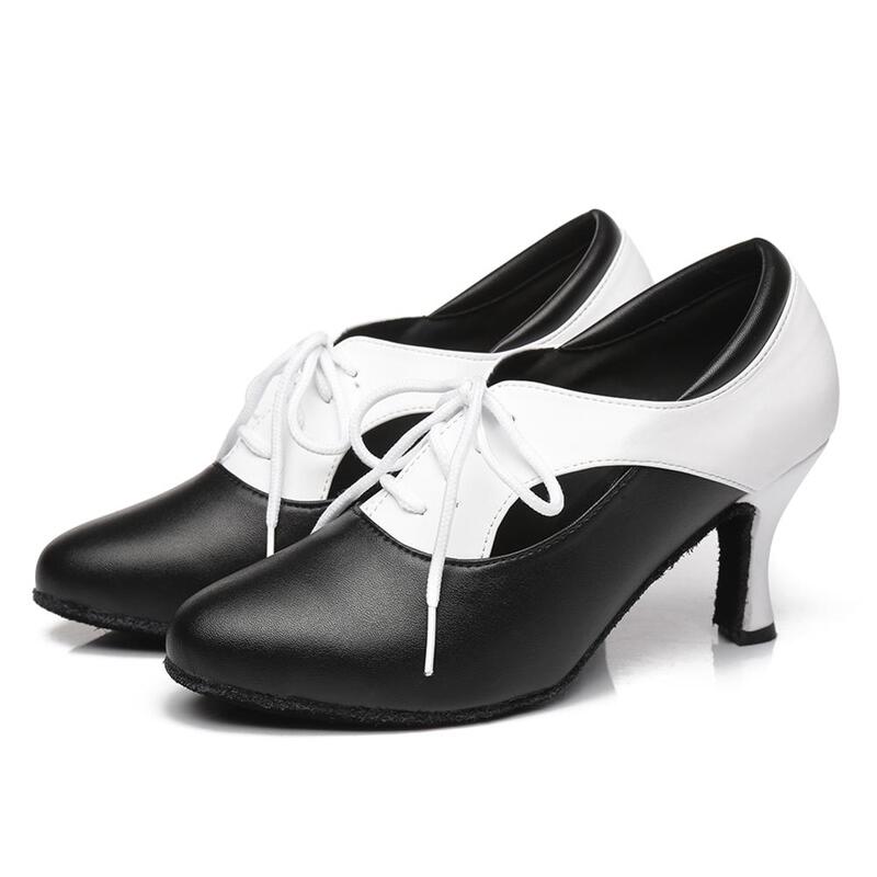 Zapatos de baile de cuero para mujer, zapatos de baile de salón modernos, de tacón alto, suaves, profesionales, para Salsa y Tango