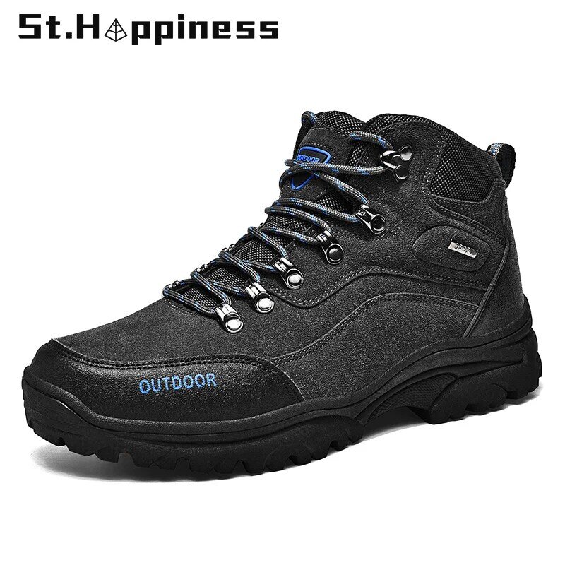 2021 New Winter Men Boots Fashion Leather Waterproof Casual Walking Boots Outdoor Non Slip Hiking Boots Zapatos Hombre Big Size