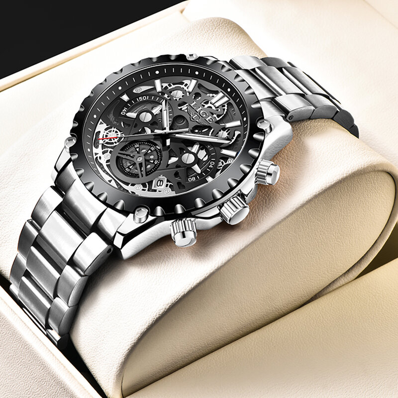 LIGE – Montre de sport à quartz pour homme, bracelet-montre en acier, étanche, de grande marque luxueuse, de style militaire, armée, tendance