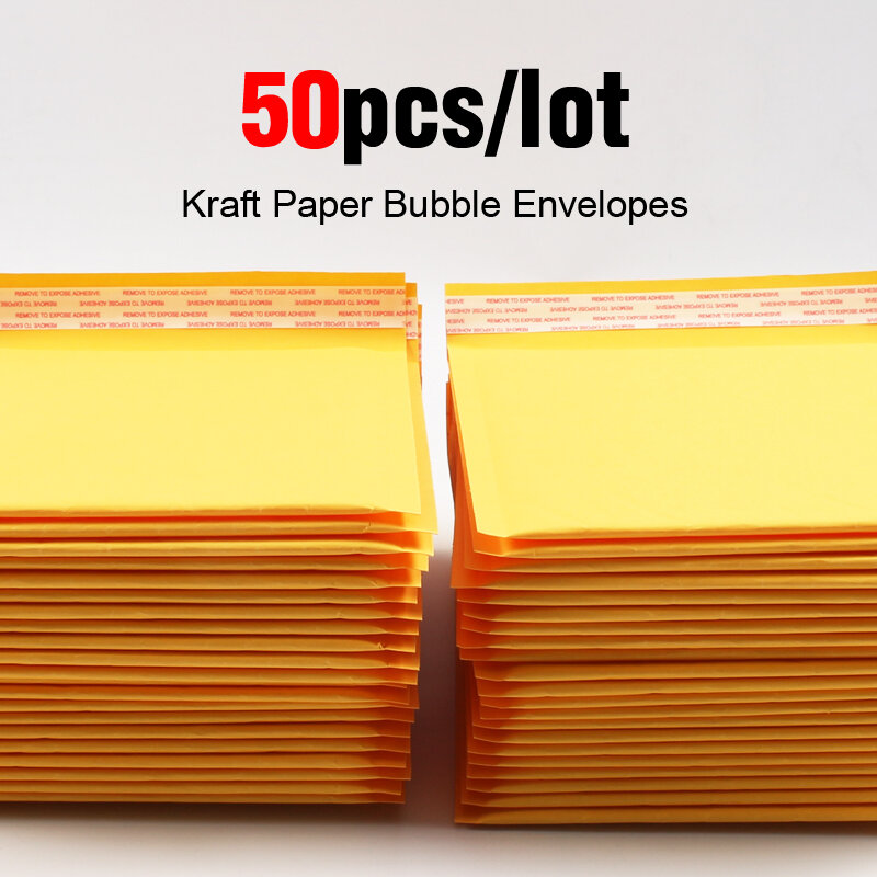 Sobres de plástico con burbujas de papel Kraft, sobres acolchados para correo, 50 unids/lote